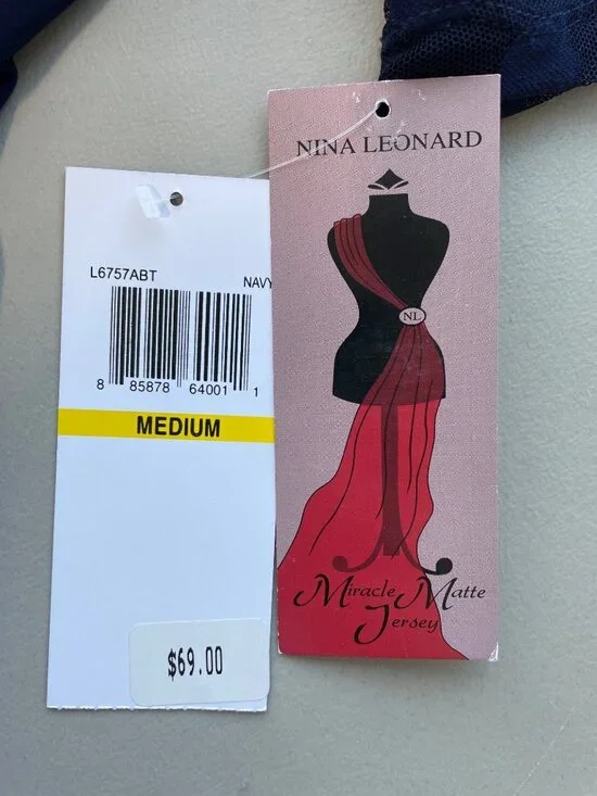 Nina Leonard Illusion Swing Dress Size Medium High Low 3/4 Sleeve Polka Dot NEW - Picture 6 of 11